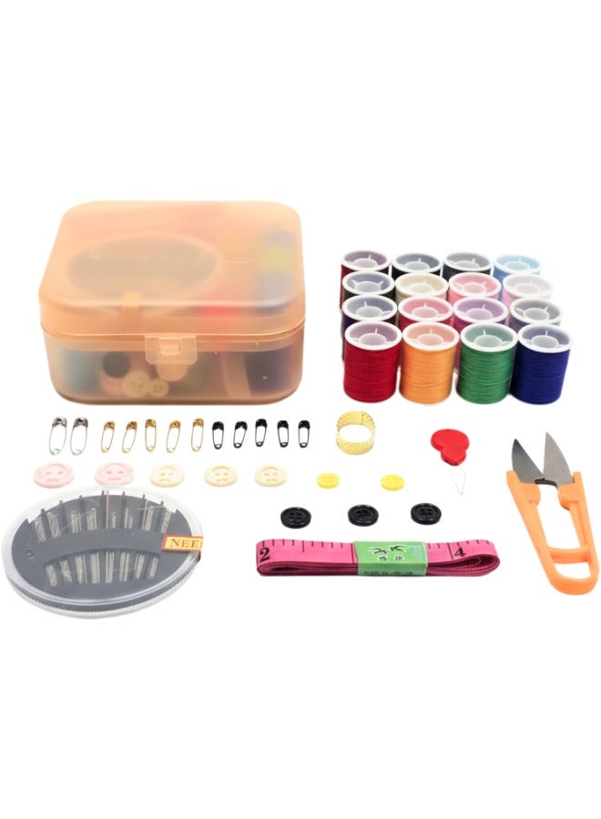 طقم خياطة متكامل 72 قطعة في علبة شفافة محكمة الغلق – حقيبة خياطة محمولة متعددة الاستخدامات للإصلاحات السريعة والسفر والمنزل – خيوط بوليستر متعددة الألوان، 30 إبرة يدوية، مقص U حاد، شريط قياس 150 سم، دبابيس أمان، أزرار، كشتبان ولضامة إبر – Sewing Kit Portable All In One Box - Image 1